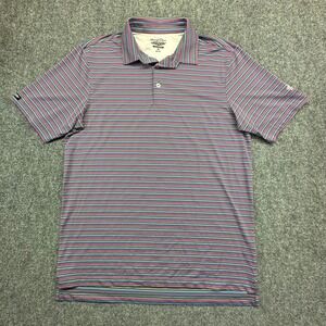 Straight Down Performance Polo Shirt Mens Medium Pink Blue Striped Excellent